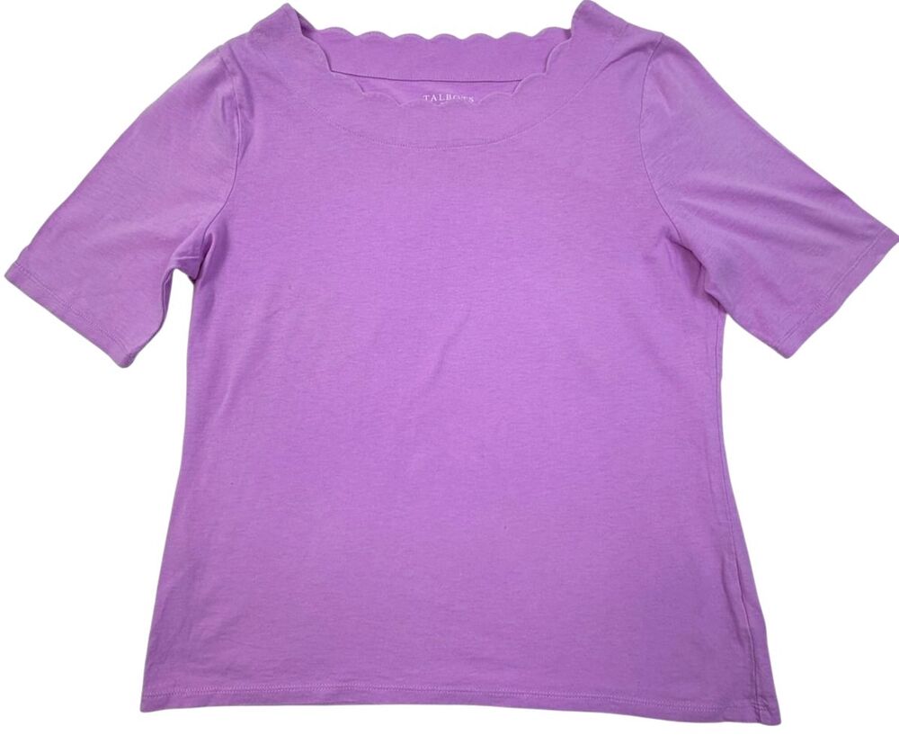 Talbots Petite M Purple 100% Pima Cotton Scallop Neck Short Sleeve Top Tee
